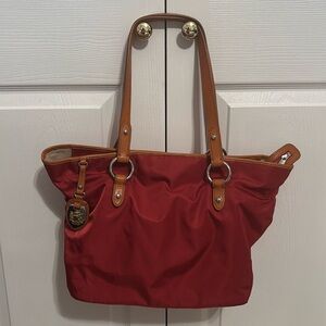 Like New Large Ralph Lauren Red Purse with Zipper on top and a lot of Pockets